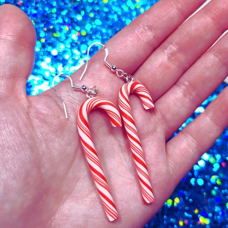 

Cute Long Crutch Resin Earrings Christmas Nordic Style Handmade Weaving Red Color Santa Jewel Accessories