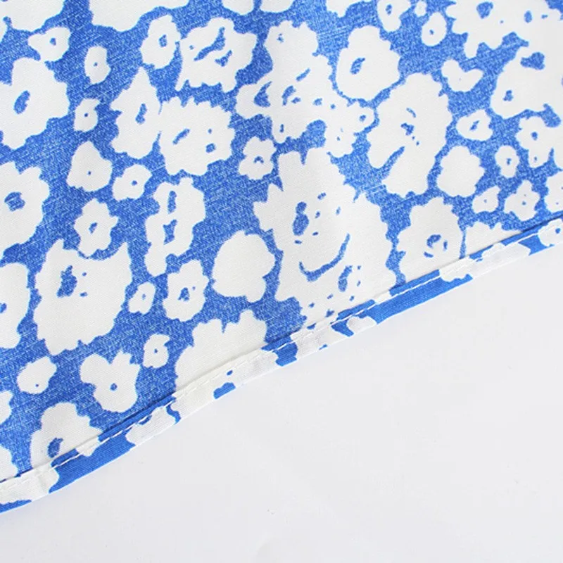 

Alldoke Blue Flora Summer Dress Women O-neck Flare Sleeve A-line Mini Dress Vintage High Waist Dresses Vestido De Mujer 2021