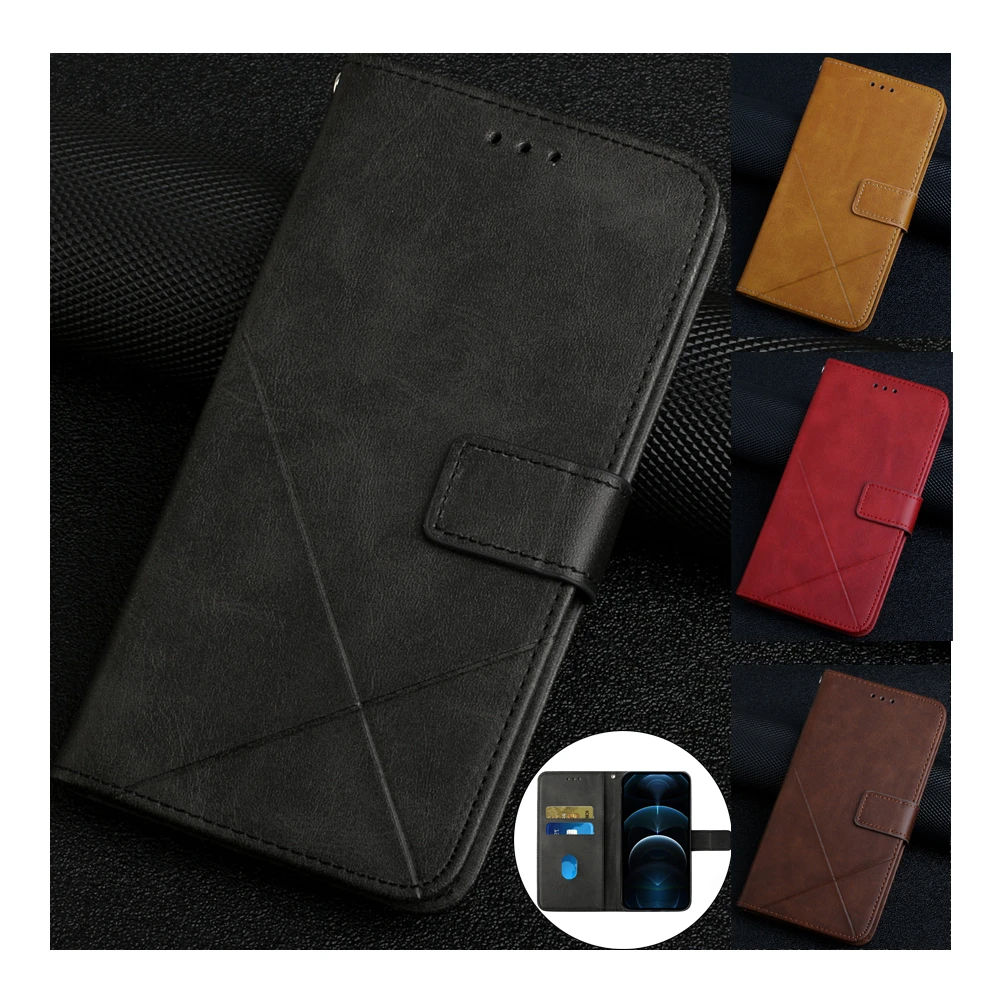 

Geometry Plain Wallet Case For OPPO A5 A9 2020 A52 A72 A92 A53 A53S A73 A93 A74 A94 Realme C20 C21 C11 2021 Flip Phone Cover