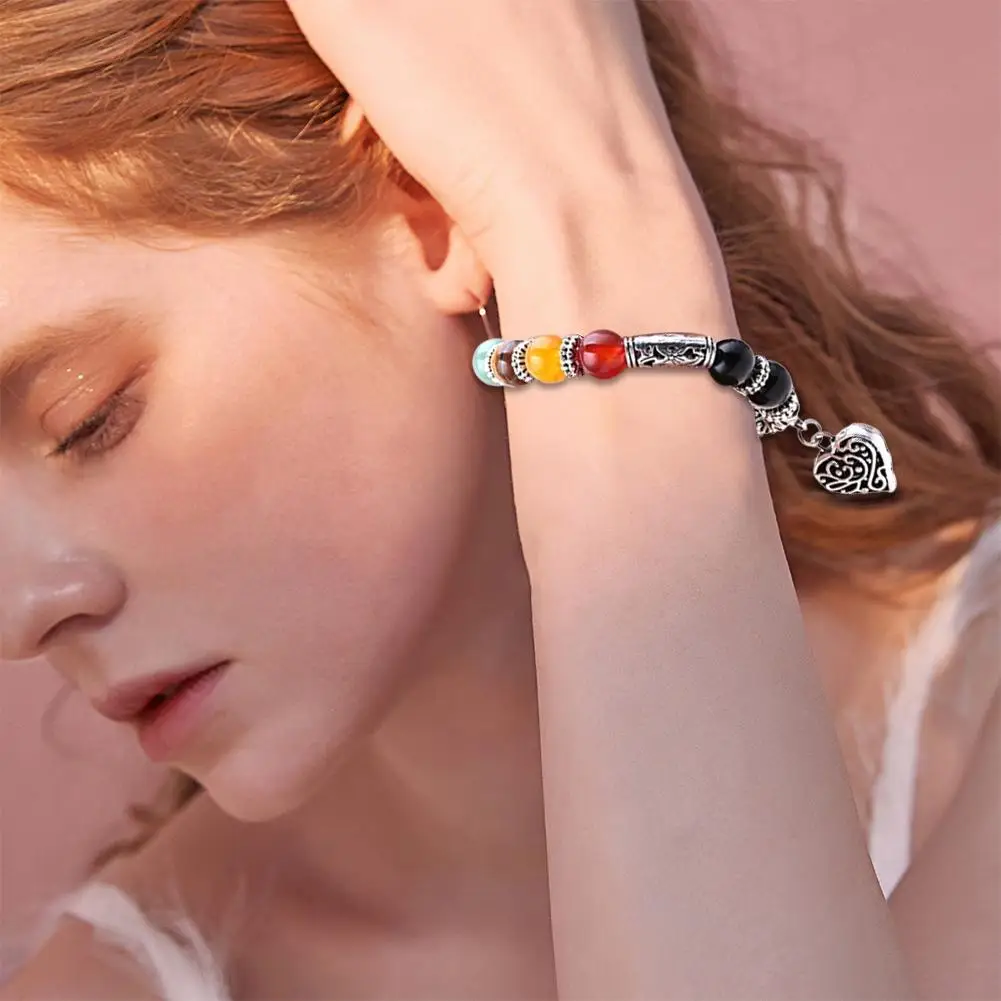 

8mm Color Natural Stone Bracelet Lapis Lazuli Yoga Buddhist Seven Chakra Peach Heart Bracelets Bangles Hot Selling Women