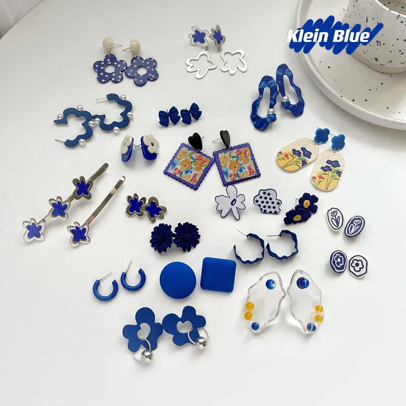 2021 модные синие серьги-гвоздики с глазурью в форме цветка тюльпаны