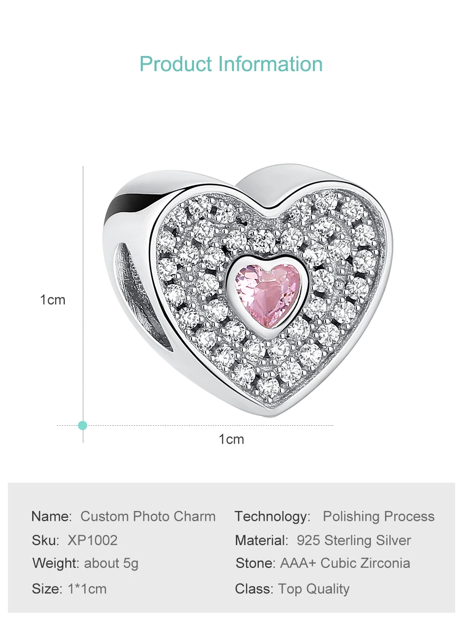 Персонализированные ювелирные изделия на заказ фото серебряные бусины 925 пробы кристалл сердце Шарм Подходит Pandora браслет ожерелье кулон
