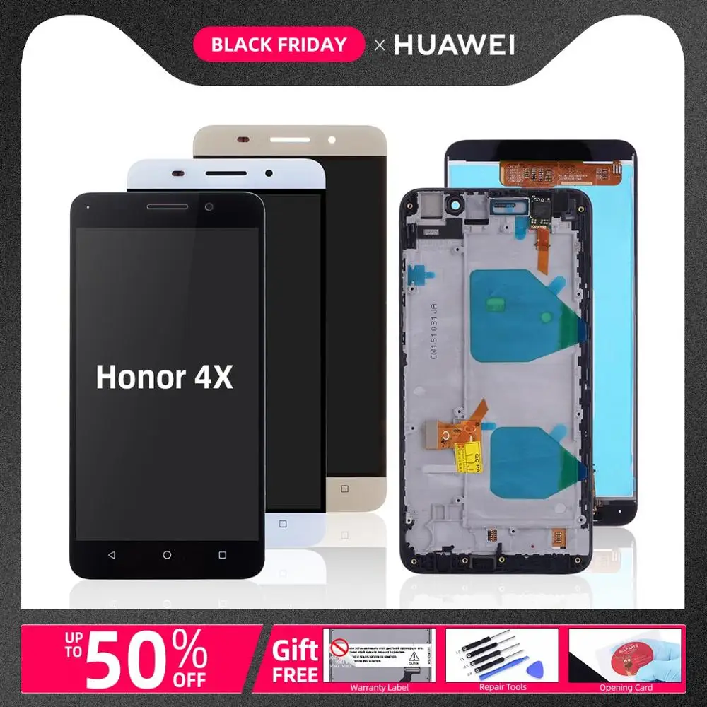 Дисплей для HUAWEI Honor 4X LCD в сборе с тачскрином на рамке 5.5'' черный белый золото