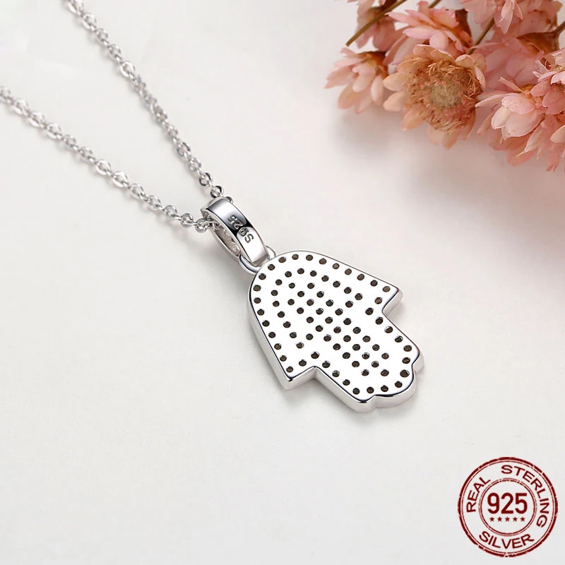 Подвеска Хамса из серебра 925 пробы с фианитами|Ожерелья| |