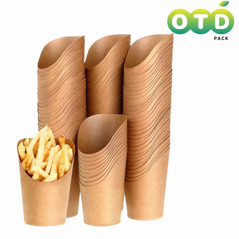 

50Pcs French Fries Holder Disposable Take-out Party Baking Waffle Paper Popcorn Boxes Sandwich Kraft Paper Cups Holder