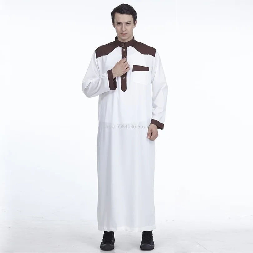 Arab Mens Thobe Muslim Dubai Male Casual Long Kaftan Stitching  Soft Robe