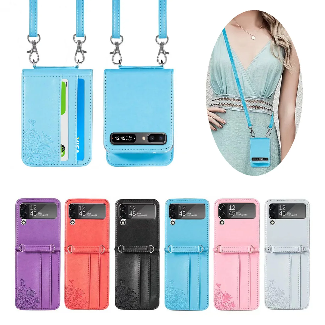 

Crossbody Phone Case for Samsung Galaxy Z Flip 3 5G Mandala Print Vegan Leather Lanyard Strap Wallet Card Holder Cover