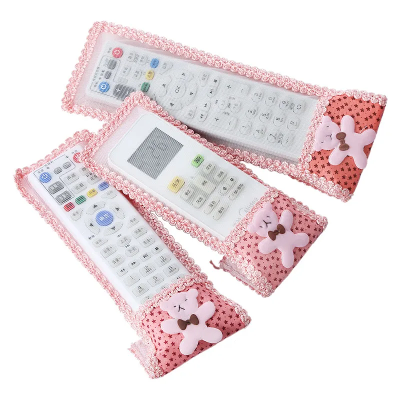 

Bear Fabric Lace TV Air Conditioning Remote Control Bow Cover Dust Bag Case A1