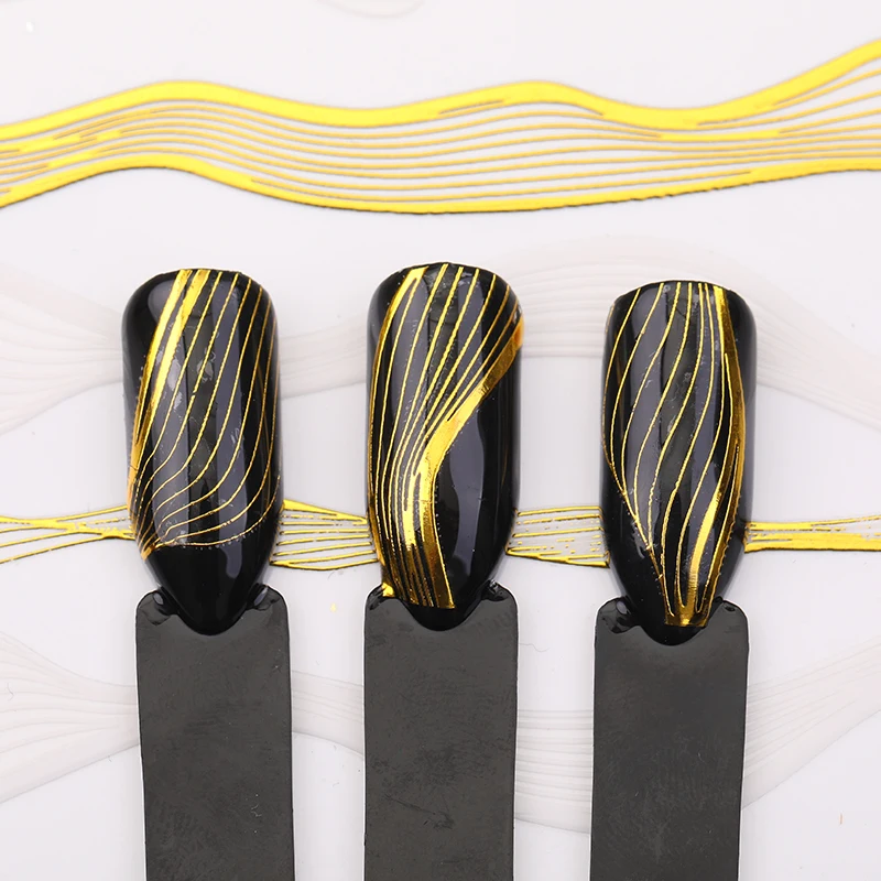 Золотые 3D наклейки для ногтей полоски геометрические сердца самоклеящиеся