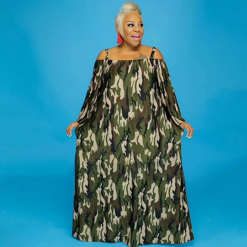 

Plus Size Dress For Big Beautiful Women Long Robe Pullover Female Casual Vestidos Women Slash Neck Maxi Dress
