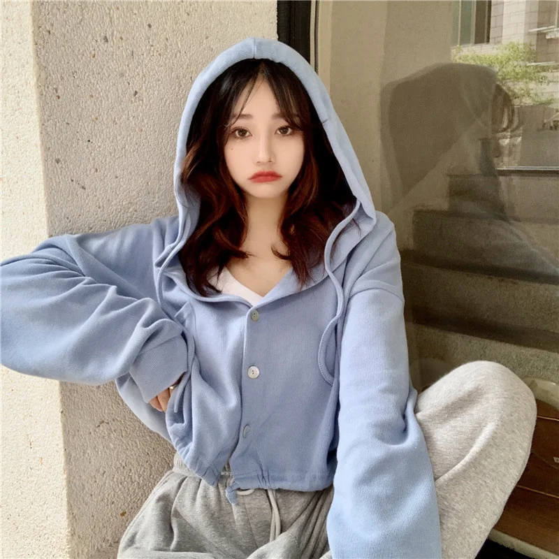 

Осень 2021, новый свободный короткий свитер в Корейском стиле с кулиской для женщин