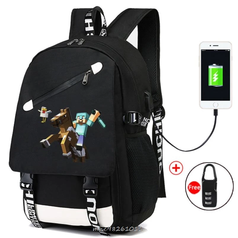 Светящийся школьный ранец с аниме Minecraft и USB зарядкой для мальчиков подростков