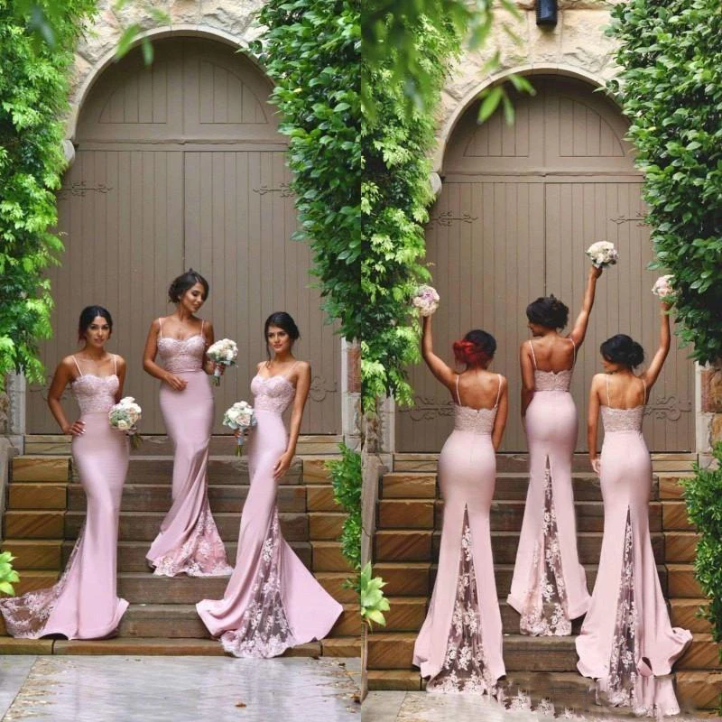 Фото Розовые сексуальные дешевые платья подружки невесты на тонких бретельках