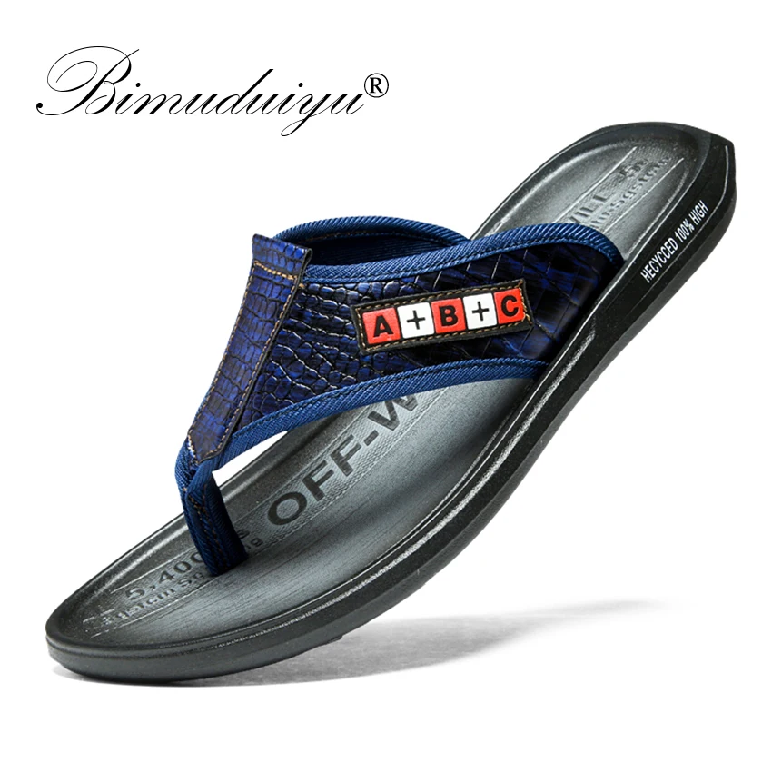 Мужские кожаные слиперы BIMUDUIYU пляжная обувь модные корейские шлепанцы летние