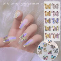 new aurora double butterfly three dimensional metal nail art 3d crystal ice zircon for decorating nail accessories diy jewelry