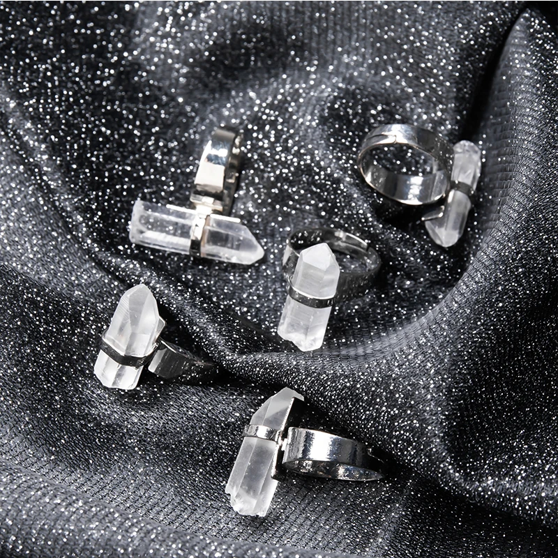 1 шт. кольца с натуральным кристаллом Прозрачный кристаллический кварц