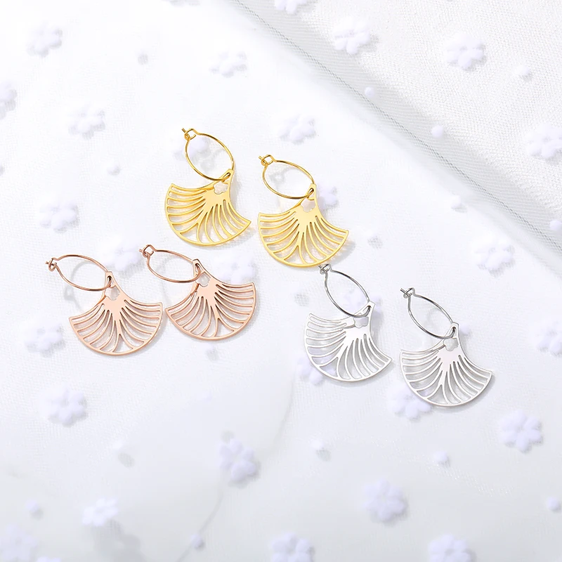 Geometric Fan Dangle Earrings For Women Party Jewelry Stainless Steel  Flower Drop Earrings brincos para as mulheres images - 6