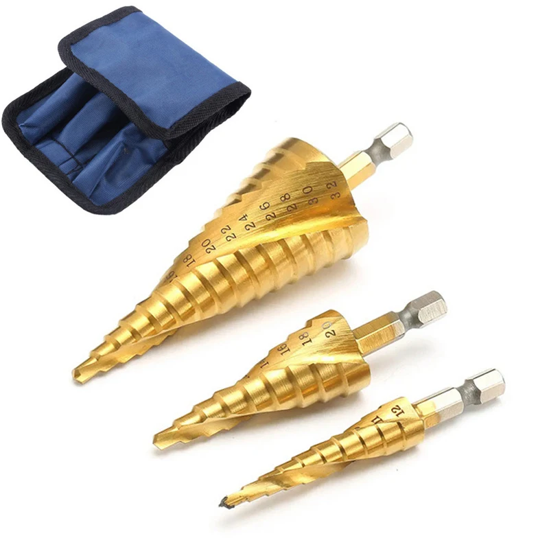 3/4pcs HSS Titanium Drill Bit 4-12 4-20 4-32 Drilling Power Tools Metal Spiral High Speed Steel Hex Wood Hole Cutter Cone Drill