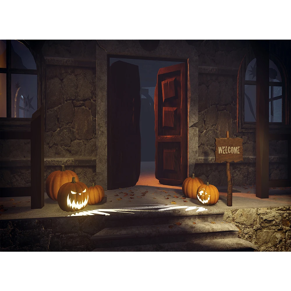 

Halloween Old House Door Pumpkin Ghost Horrible Photography Background Baby Children Photographic Backdrops For Photo Studio