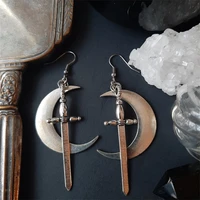 sword moon earrings witch warrior pagan viking alternative gothic celtic witch jewelry medieval sword jewelry