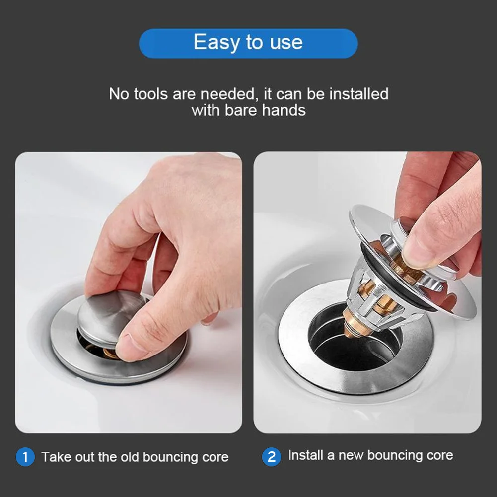 

Bounce Core Pop-up Drain Filter Bathroom Stainless Steel Bounce Core Push-type Hair Stopper Basin Pop-up Drain Filter Accessorie