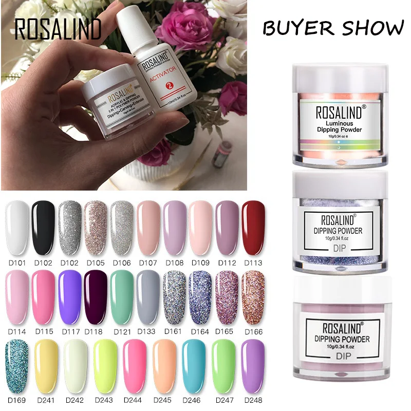 

ROSALIND Color Nail Acrylic Powder Natural Dry No Lamp Cure Art Decorative Resin Pigment DIY Gel Glitter Dipping Powder Set 10g