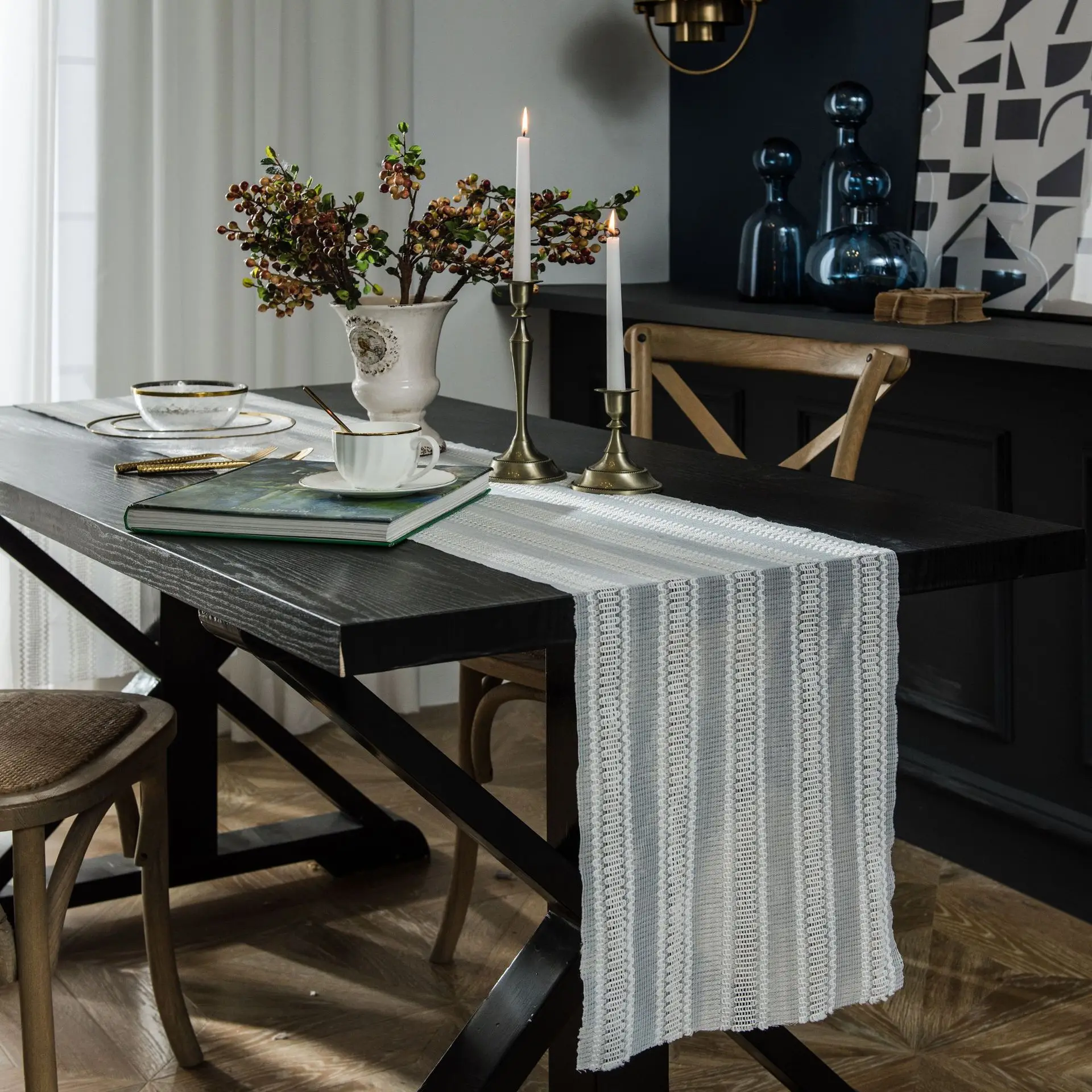 

New Nordic Lace Table Runner Hollow White for Dining Table and Coffee Table Decoration Dressing Table Cover Towel Home Decor