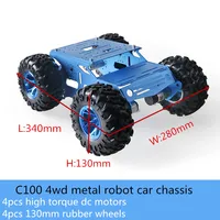 C100 4wd Metal Smart Robot Car Chassis Kit 130mm Rubber Wheel High Torque DC Motor 5KG Load DIY For Arduino Education Toys