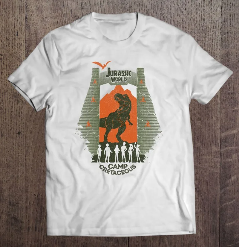 

Футболка с изображением парка Юрского периода, мужская рубашка с силуэтом ворот, Мужская футболка для лагеря, Мужская футболка
