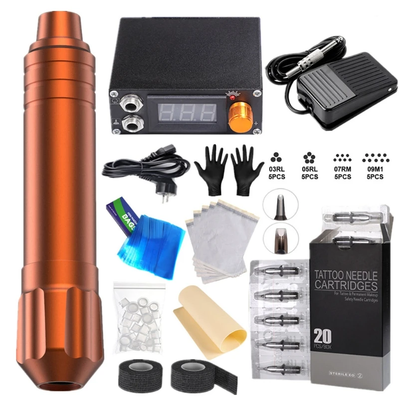 

Tattoo Machine Kit Pen Rotary Tattoo Machine Cartridge Needles Power Supply for Artists G99E