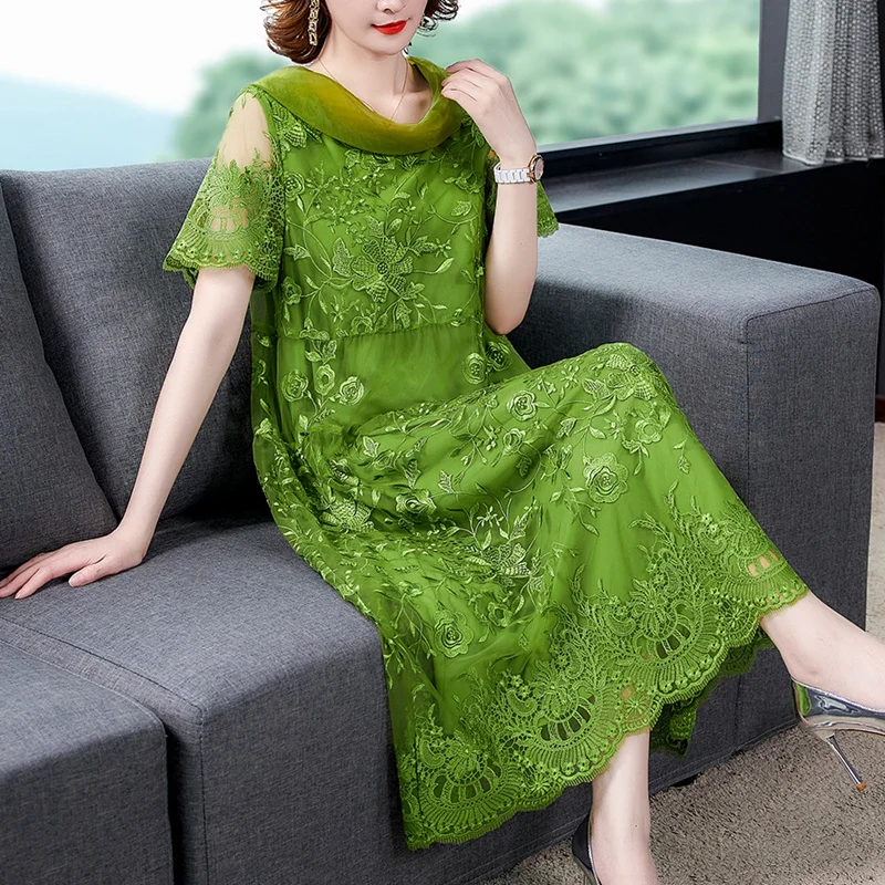 

Ladies Embroidered Lace Dress 2022 Women Fashion New Slim Sexy Party Vestidos Large Size M-4XL High Quality Elegant Dress