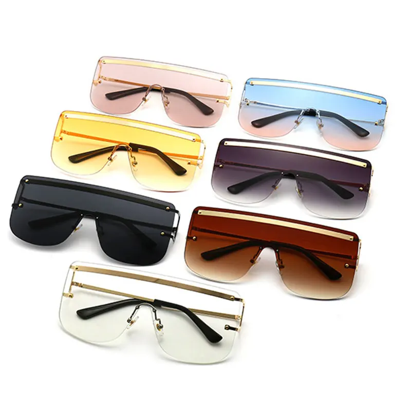 

New Oversized Rimless Sunglasses For Women One Piece Lens Flat Top Unisex Sun Glasses Men Vintage Big Frame 2020 Eyeware UV400