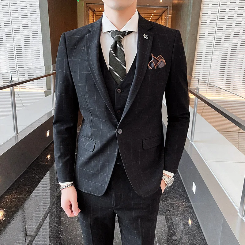 

Three new men's plaid suits for autumn 2021, youth self-cultivation, professional work suits