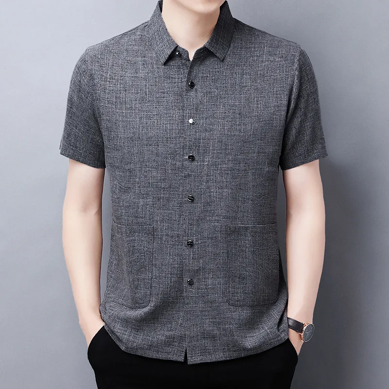 

Nice Summer Brand Shirt Men Turn Down Collar Cotton Linen Shirts Plus Size Short Sleeve Beach Shirts 4XL