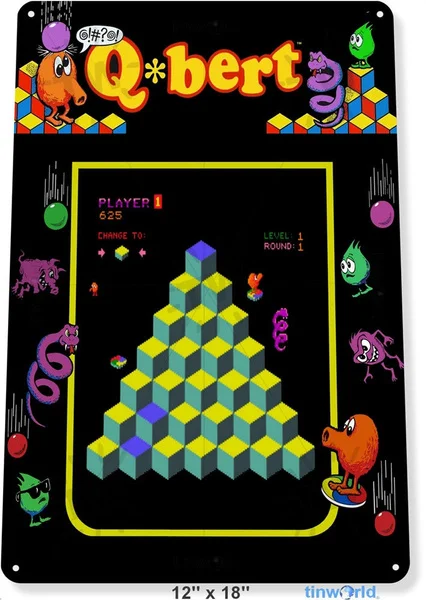 Жестяной знак Q-bert аркадный магазин Игровая комната Искусство шатер консоль