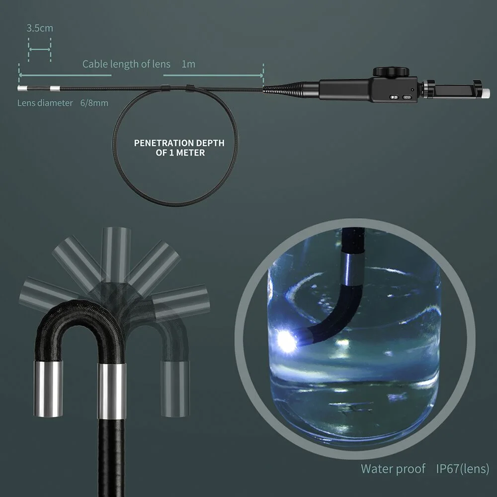 5.5MM/8.5MM 5.0MP 180 Degree Steering Industrial Borescope Endoscope Cars Inspection Camera With 6 LED for iPhone Android PC