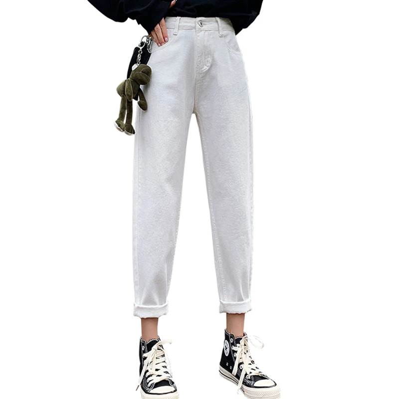 2020 женские свободные мешковатые джинсы большого размера белые синие