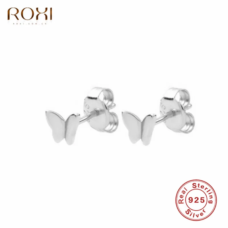 Корейские золотые серьги-гвоздики ROXI с бабочкой для женщин, Детские полированные серьги-бабочки для хряща ушной раковины, серьги из стерлингового серебра 925 пробы