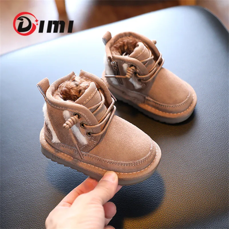 

DIMI 2021 Winter Children Shoes Soft Comfortable Suede Baby Toddler Boots Fashion Non-Slip Warm Wool Plush Kids Snow Boots