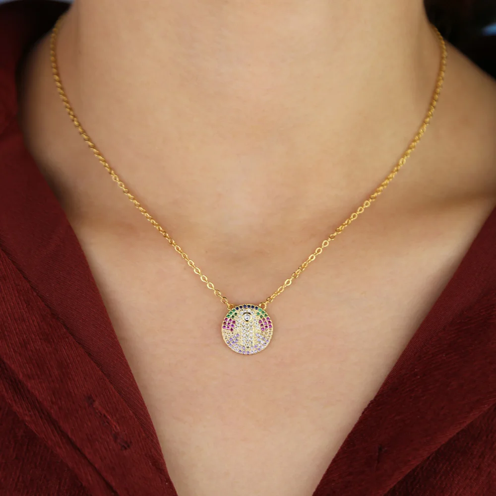 Турецкое ожерелье с цветной круглой гравировкой в форме диско-диска из фианита