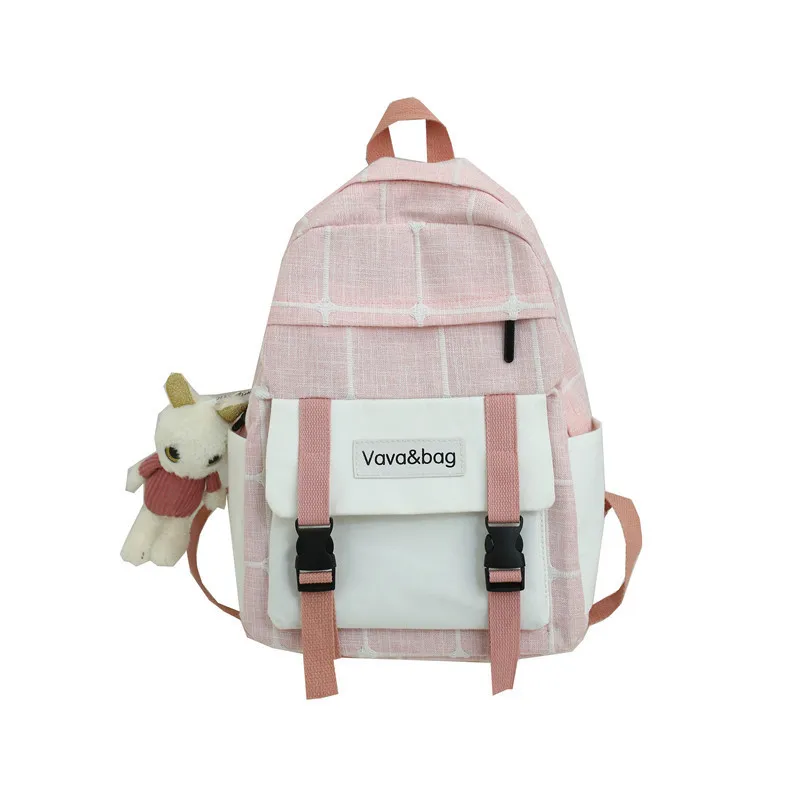 

2020 High Quality Pendant Canvas Women Backpack Female Cute Plaid Schoolbag For Teenage Girls Travel Backpacks Book Bag Mochilas