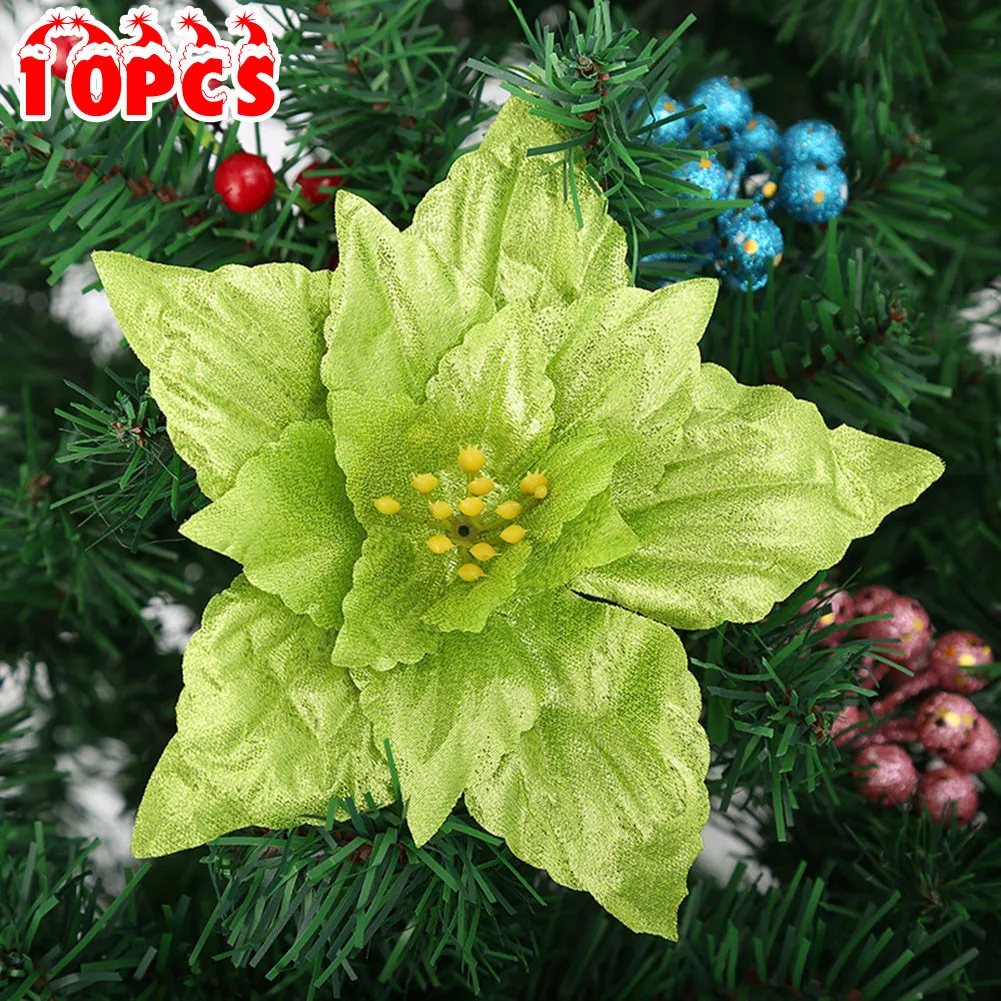 10 шт. Рождественская большая пуансета блестящая Цветочная елка подвесные