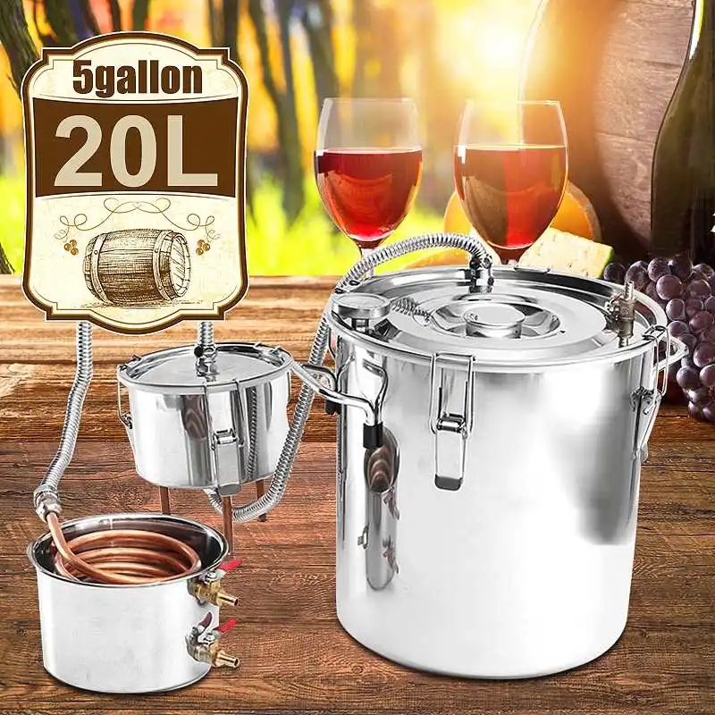 

5 Gallon 20L Distiller Alambic Moonshine Alcohol Still Stainless Copper Home DIY Brew Wine Brandy Essential Oil Brewing Kit