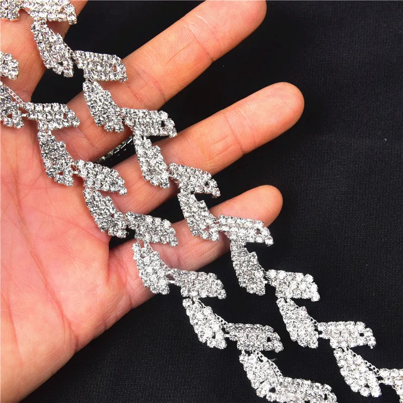 1Yard/Lot Leaf Shape Rhinestone Silver Chain Trim For Bridal Costume Ornament Cloth Bag Shoes 2Cm Width Collar | Дом и сад