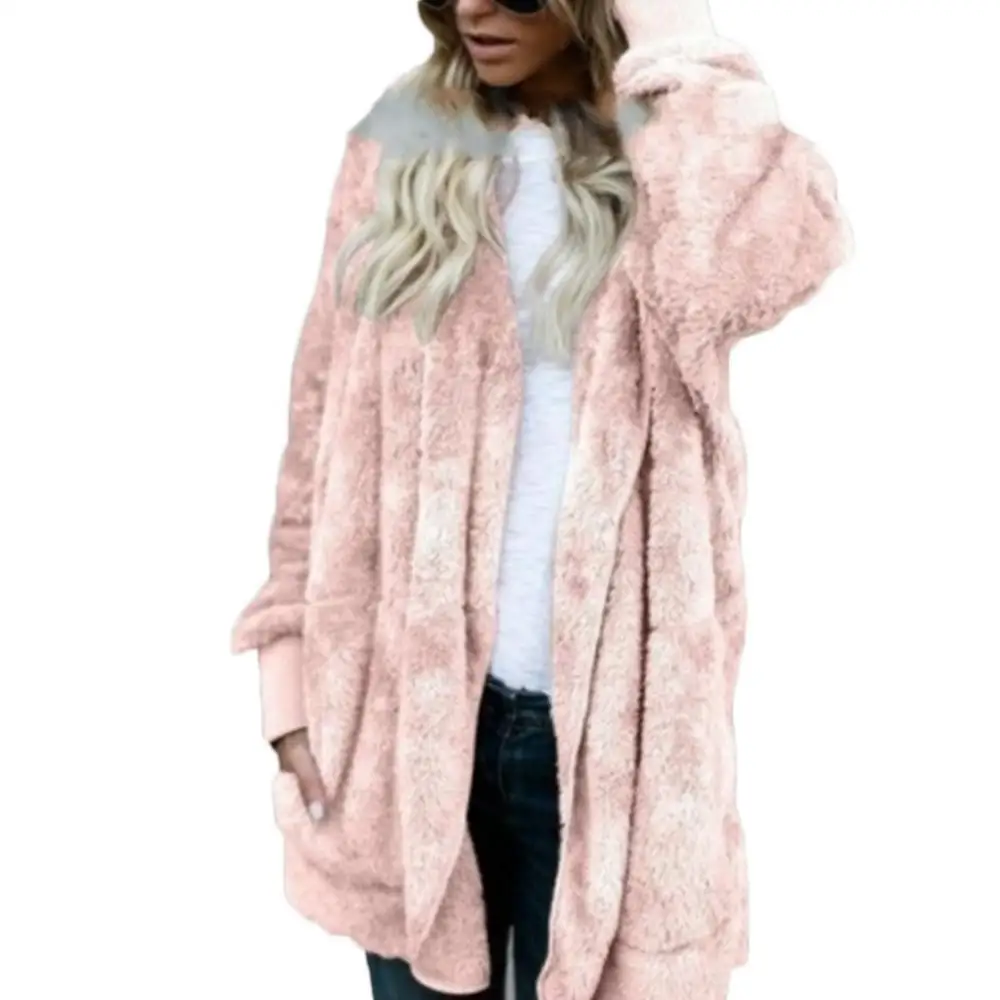 

Winter Women Reversible Faux Fur Pocket Long Sleeve Hooded Midi Coat Cardigan wholesale dropshipping Harajuku style chic