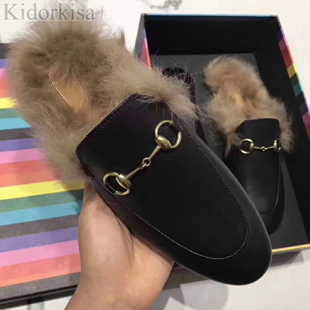 

Мюли женские с мехом, замшевые шлепанцы, натуральная кожа, плоская подошва, металлический декор, блестящие туфли, Размеры 35-41