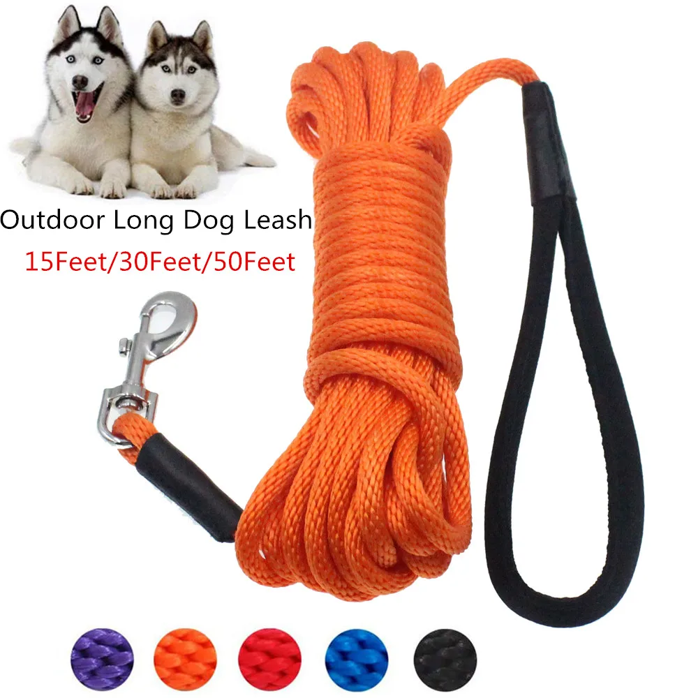 

50Feet Long Dog Leash Nylon Tracking Round Rope Outdoor Walking Training Dogs Lead Leashes For Medium Large Pet Supplies