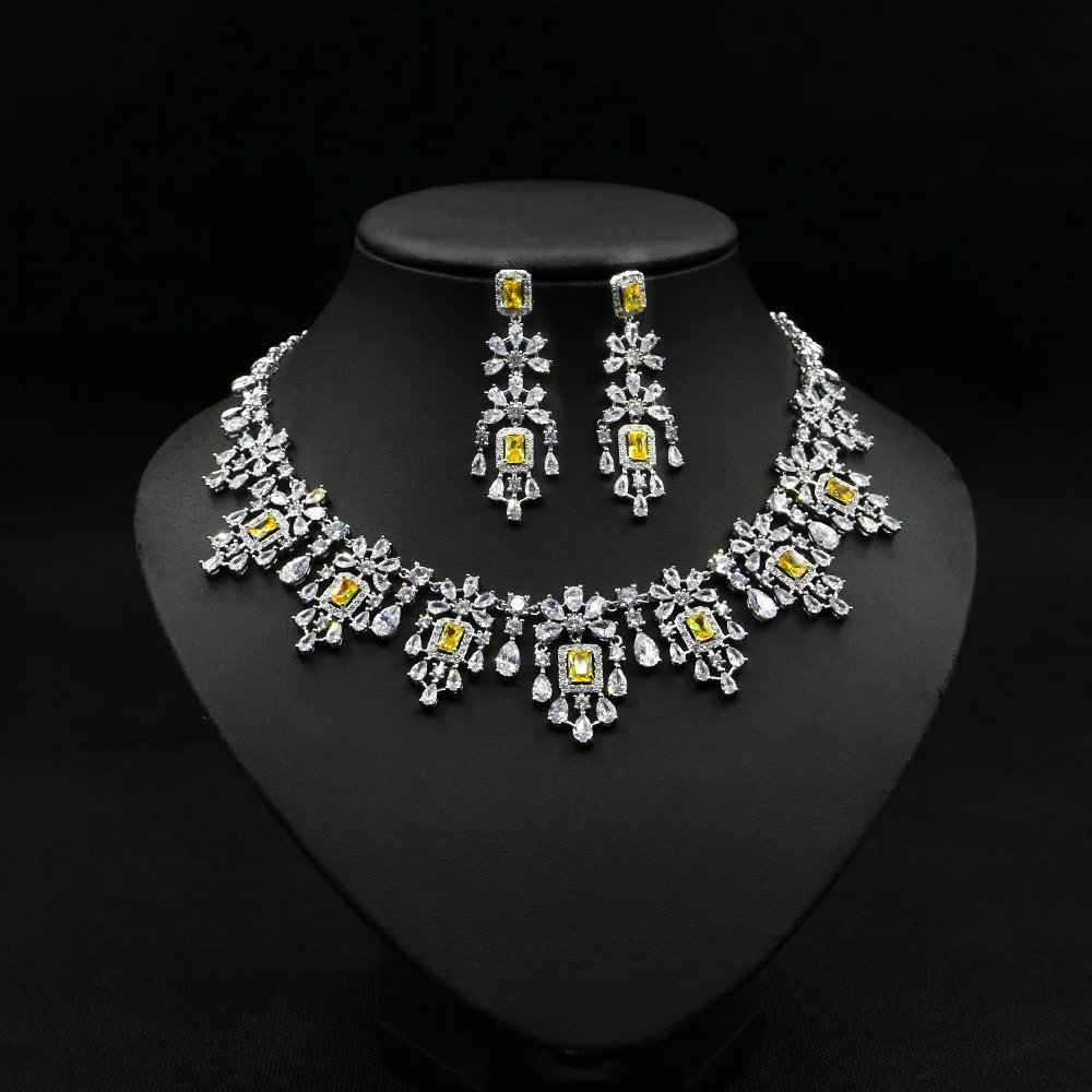 Dazz роскошные золотые изысканные CZ Циркон Висячие ожерелья серьги ювелирные