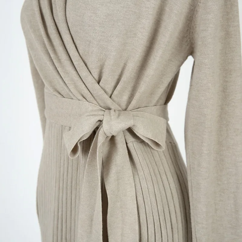 

Vintage solid knitted dress autumn winter office lady elegant long sleeve dress women 2020 soft warm dress casual vestidos