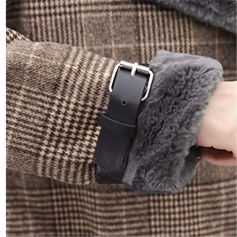 

Autumn New Plus Size Lamb Woolen Coat Women Winter Korean Plus Velvet Thick Mid-Length Plaid Wool Blend Jacket Female 5XL H904
